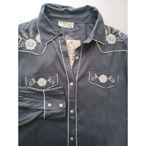 Vintage Goa Embroidered Western Shirt Boho Prairie Y2K XL Cowgirl Country